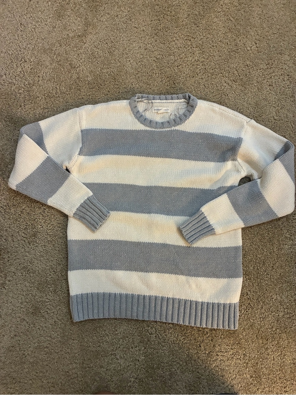 Women’s Aeropostale Striped Crewneck Sweater - Light Gray & White